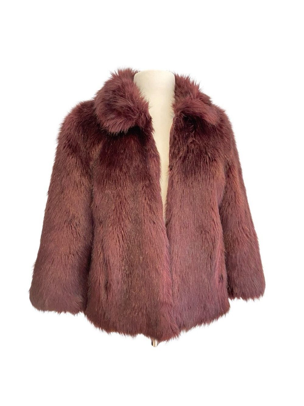 Miss Sixty M60 Plum Faux Fur Coat With Mittens Y2K Office Siren Glam night out